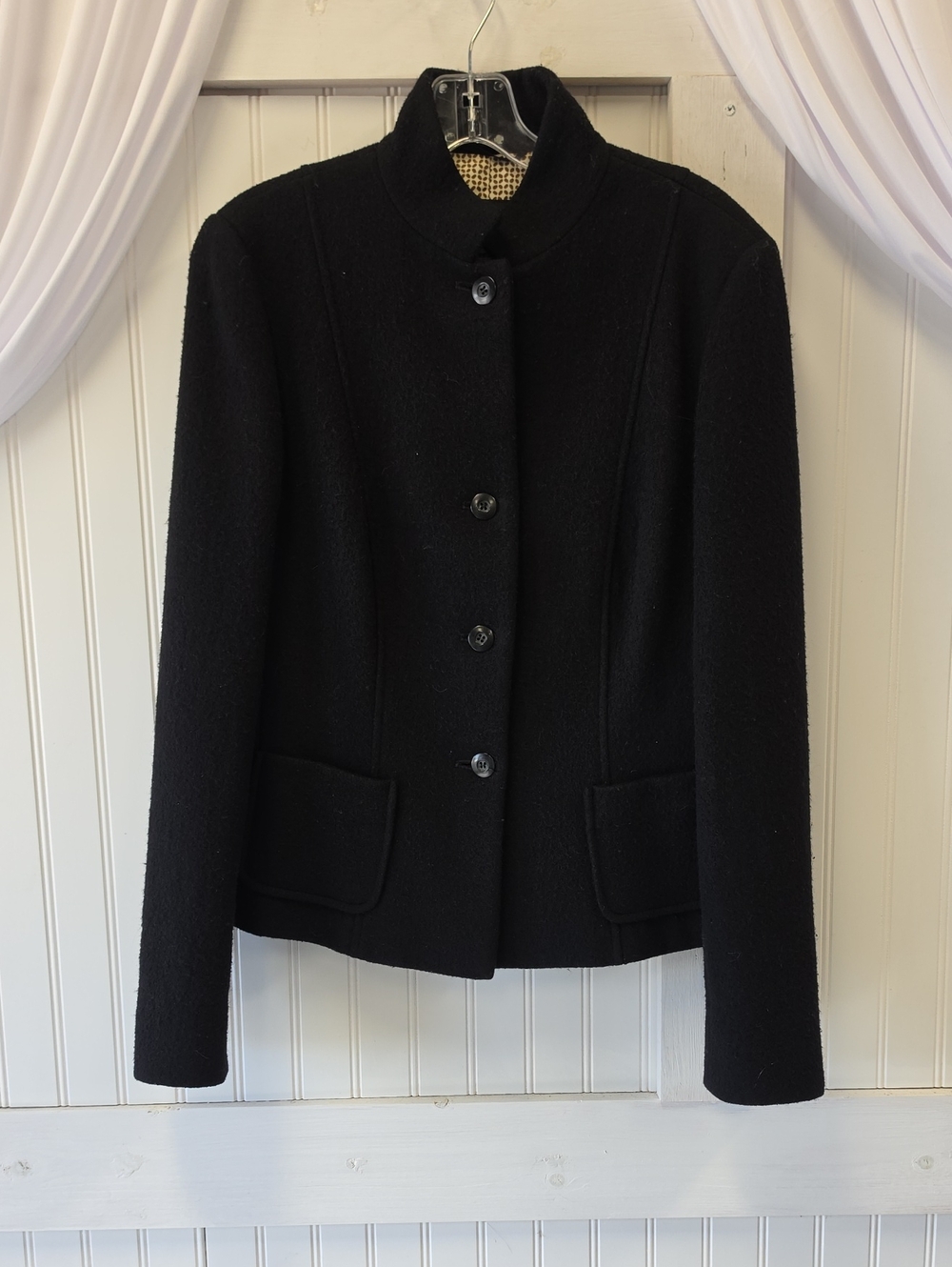 MaxMara Weekend Black Wool Button Front Lined Blazer Jacket Size 12